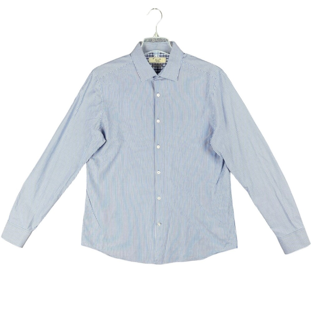 Original Penguin Mens 16.5 34/35 Blue Heritage Slim Fit Stripe Button Down Shirt